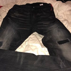 True Religion Black Jeans Distressed W/Patches